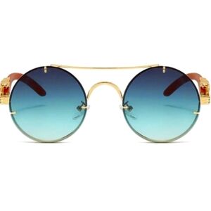 Gold and Green Gradient Round Sunglasses
